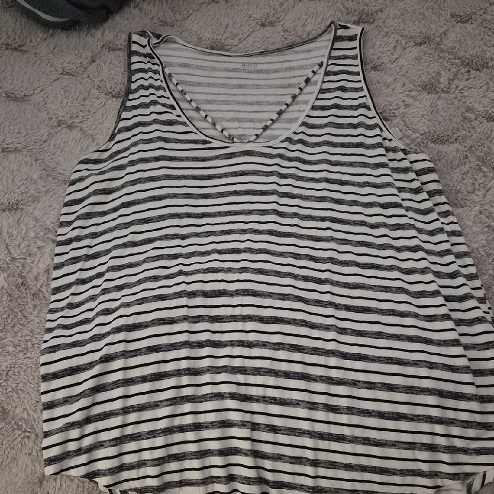 a.n.a Black and White Striped Tank Top